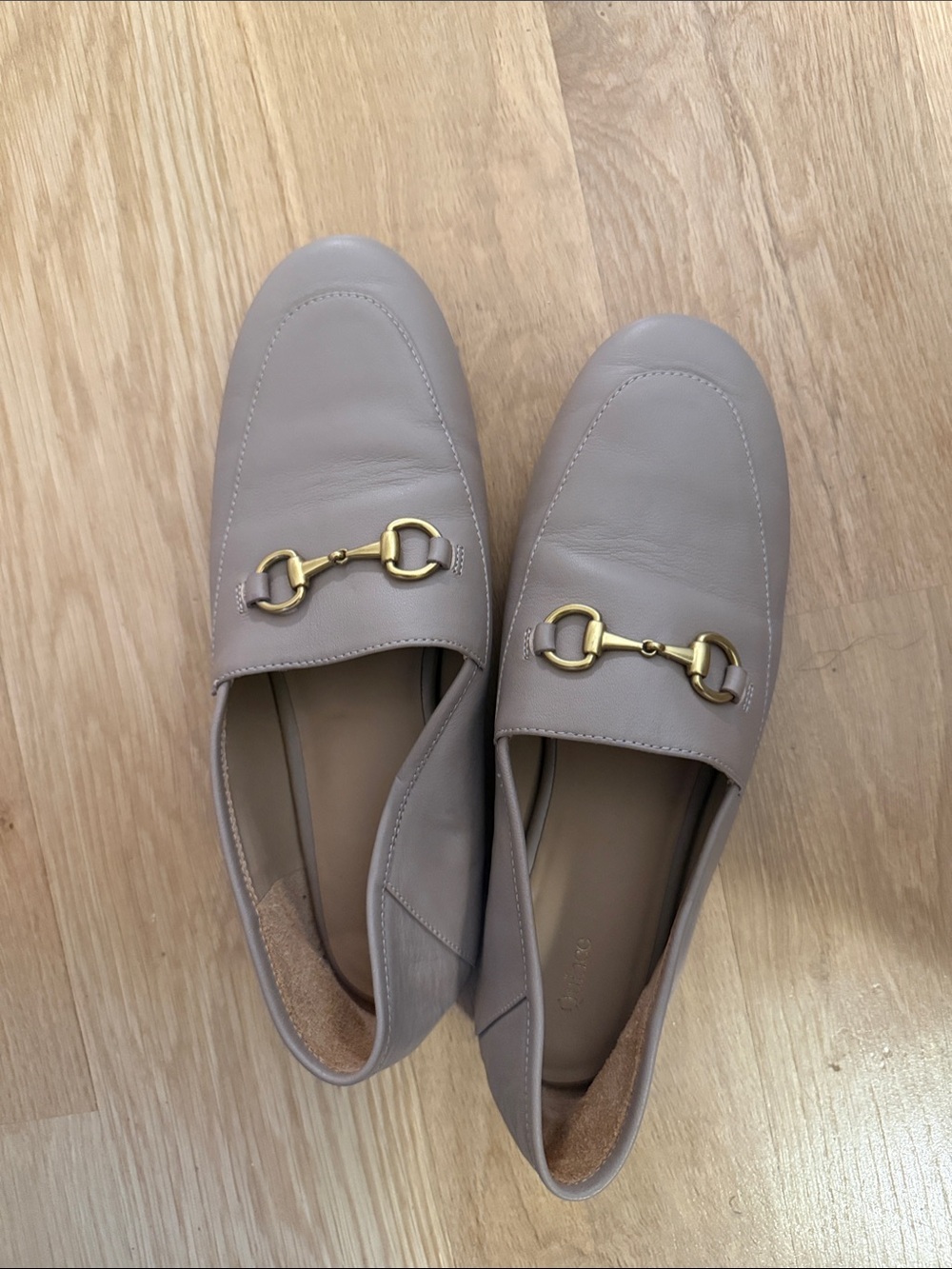 Quince Taupe Leather Horsebit Loafers with Gold Hardware